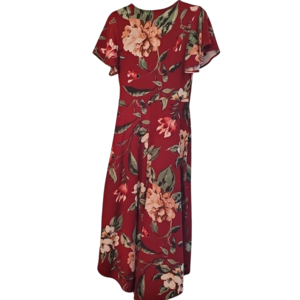 Fortune+Ivory Irene Faux Wrap Brushed Knit Red Floral  V-Neck Maxi Dress Size L - Picture 6 of 7